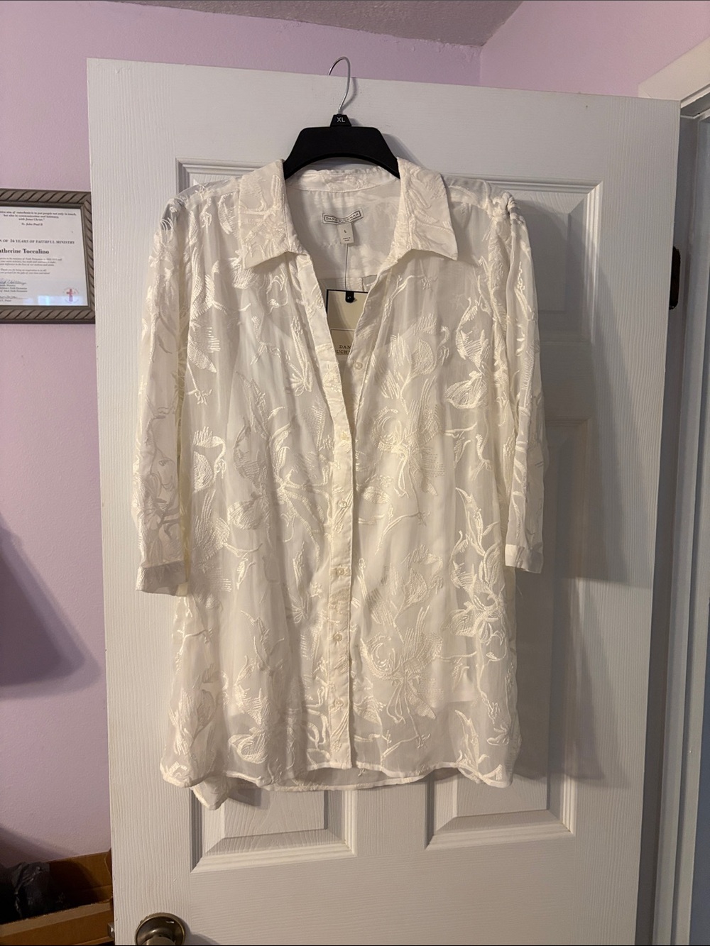 White Embroidered Button-Up Blouse with tank underneath